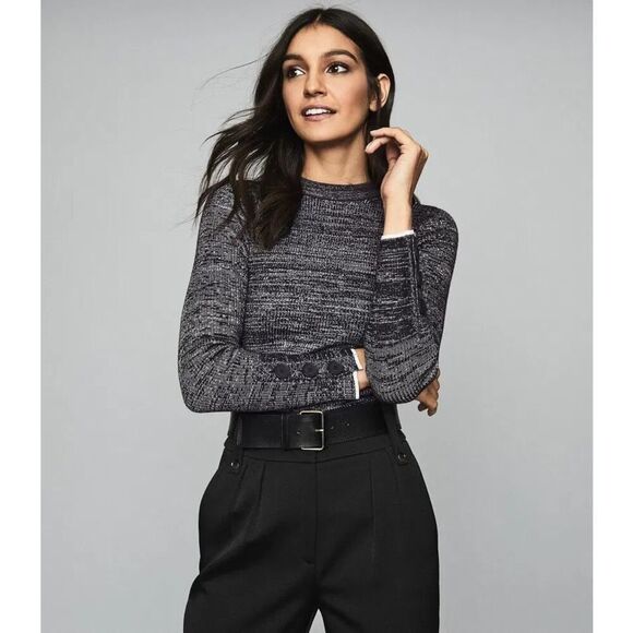 Reiss Sierra Crew Neck Sweater in Navy Blue Melange Small - Picture 1 of 8